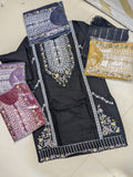 Elegant Black Embroidered 3 Piece Lawn Suit with Chiffon Dupatta for Women