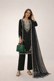 Elegant Black Embroidered 3 Piece Lawn Suit with Chiffon Dupatta for Women